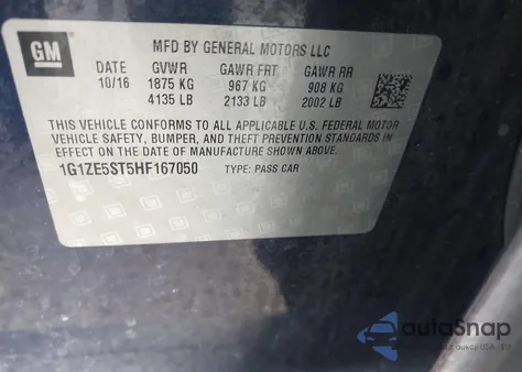 2017 Chevrolet Malibu 1Lt z USA, uszkodzony, nr VIN 1G1ZE5ST5HF167050